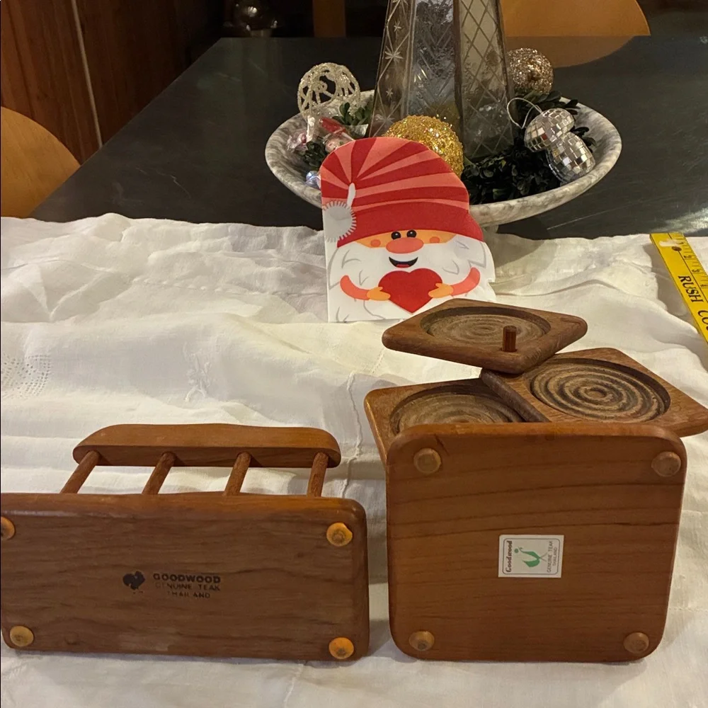 Goodwood Coasters Teakwood Set/6 W/ Organizer + Napkin Holder Set 3 Collectibles
